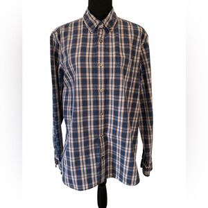 GAP Men's Navy and Peach Checkered Shirt